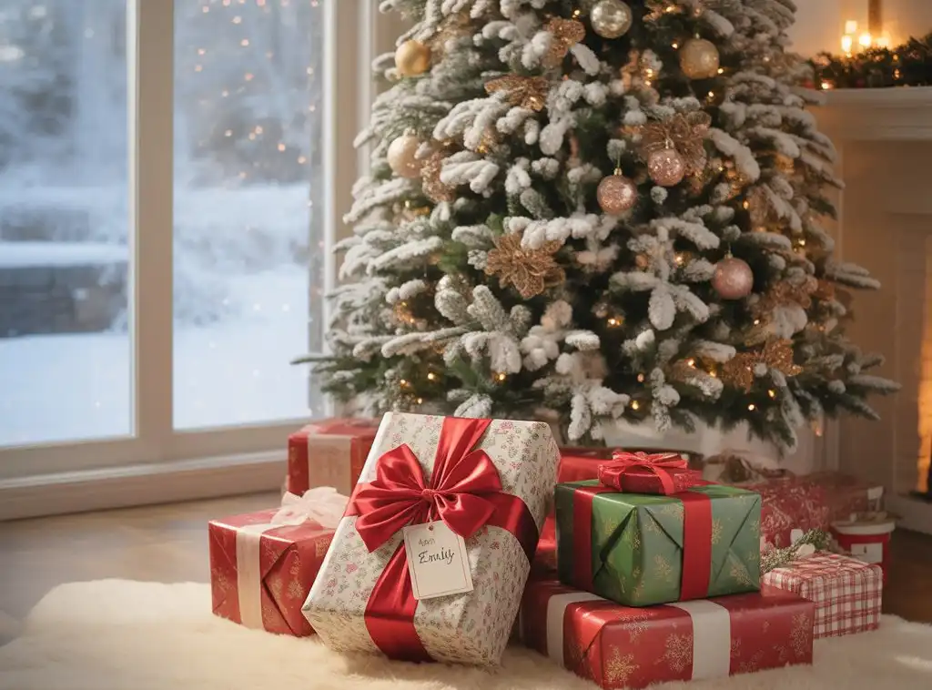 A Christmas tree with gifts around it